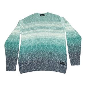 Scotch Soda Mens (L) Ombre Gradient Knit Crewneck Sweater Teal Navy Blue Preppy